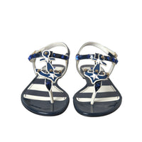 Dolce & Gabbana Blue Stripes Leather Studded Flats Sandals Shoes