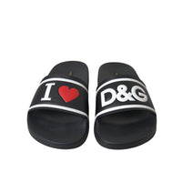 Dolce & Gabbana Black Leather I Love D&G Sandals Slides Shoes