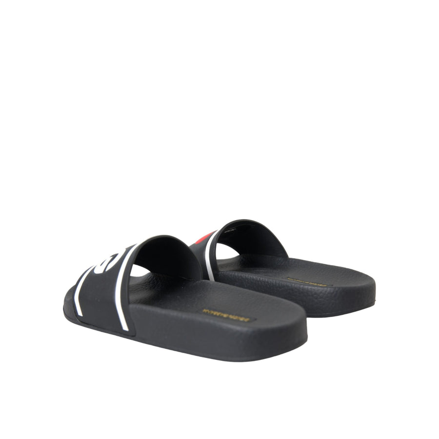 Dolce & Gabbana Black Leather I Love D&G Sandals Slides Shoes