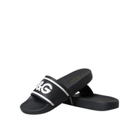 Dolce & Gabbana Black Leather I Love D&G Sandals Slides Shoes