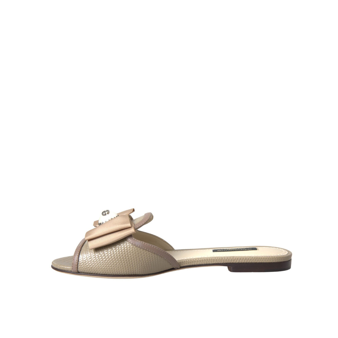 Dolce & Gabbana Beige Logo Pearl Flats Sandals Slides Shoes