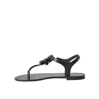 Dolce & Gabbana Black Crystal Flats Sandals Flip Flops Shoes