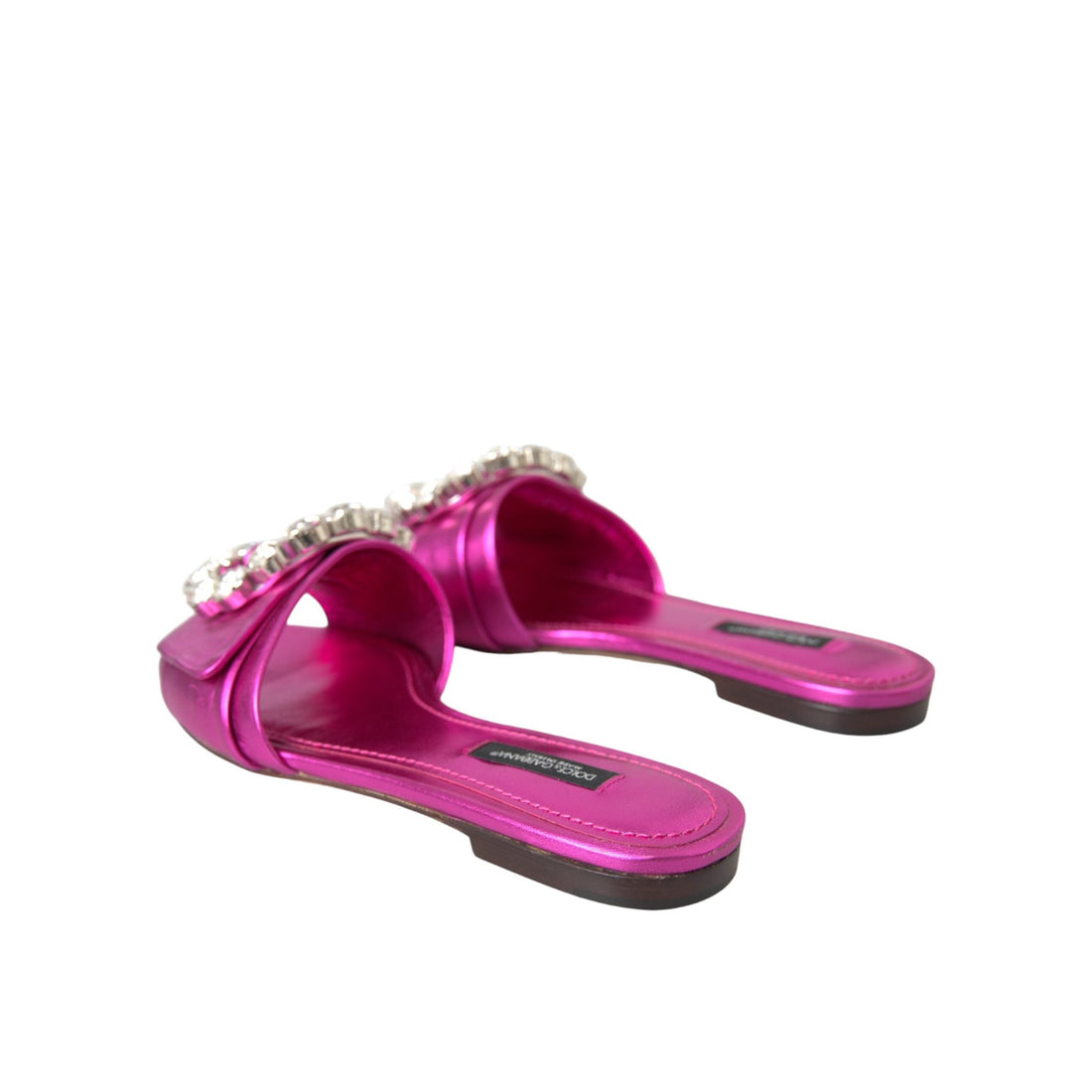 Dolce & Gabbana Fuchsia Crystal Leather Flats Sandals Shoes