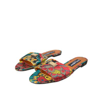 Dolce & Gabbana Multicolor Floral Brocade Logo Flats Sandals Shoes