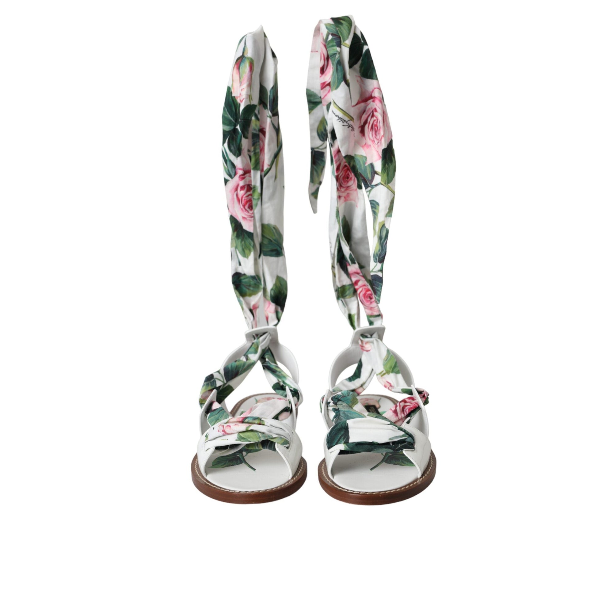 Dolce &amp; Gabbana Multicolor Floral Print Ankle Wrap Sandals Shoes