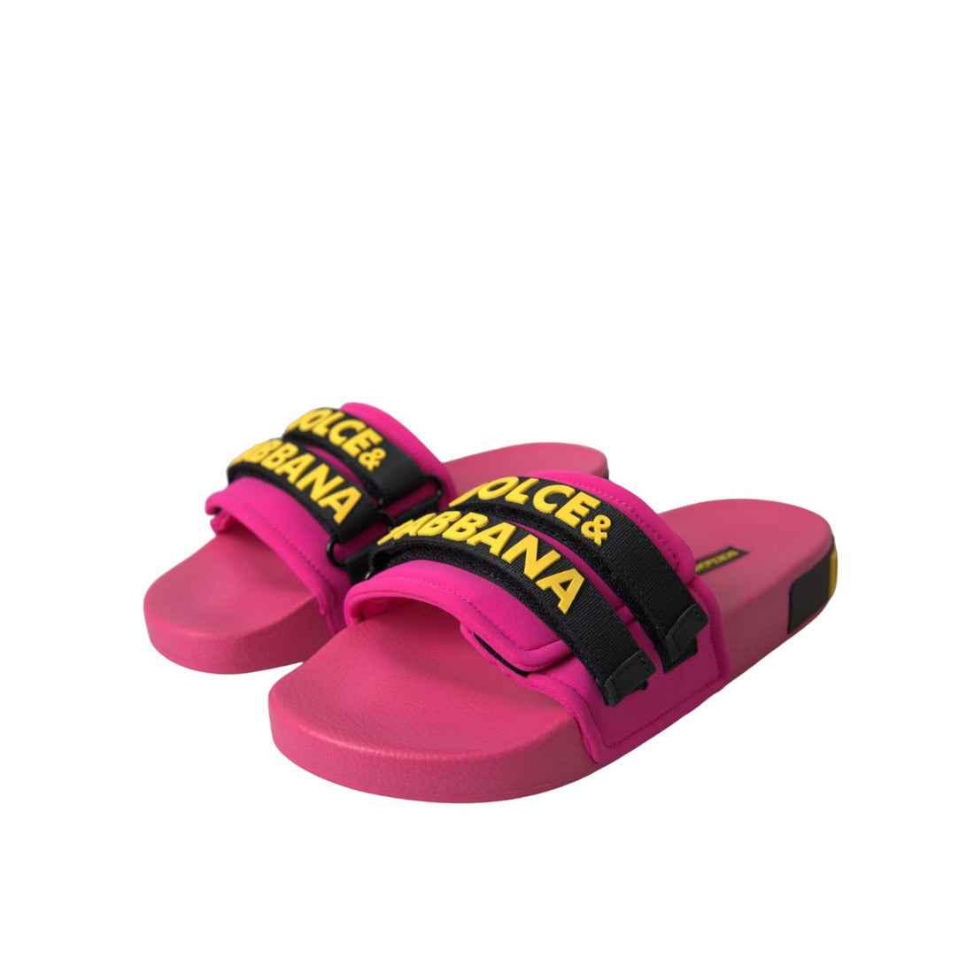 Dolce & Gabbana Pink Black Logo Beachwear Flats Sandals Shoes