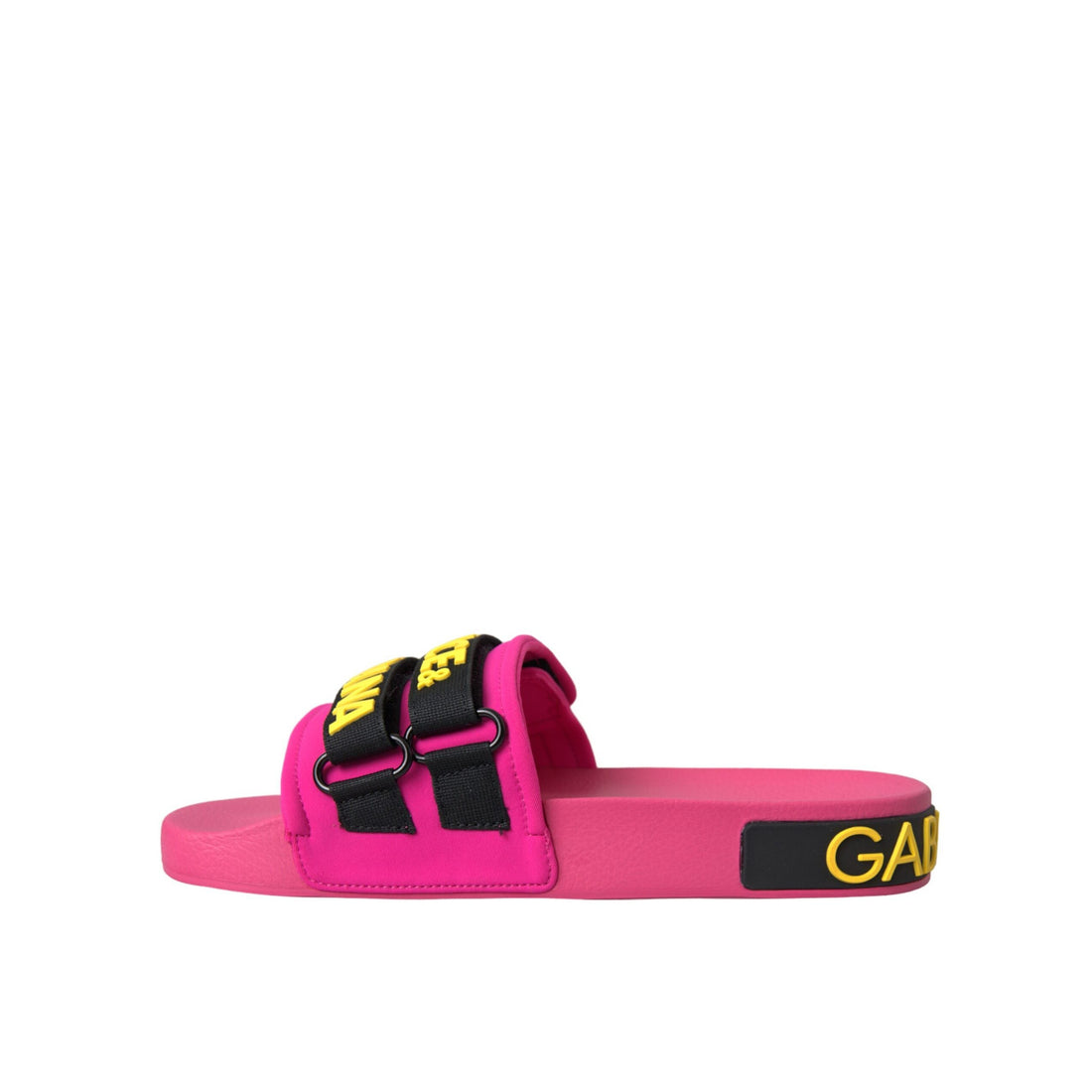 Dolce & Gabbana Pink Black Logo Beachwear Flats Sandals Shoes