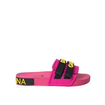 Dolce & Gabbana Pink Black Logo Beachwear Flats Sandals Shoes