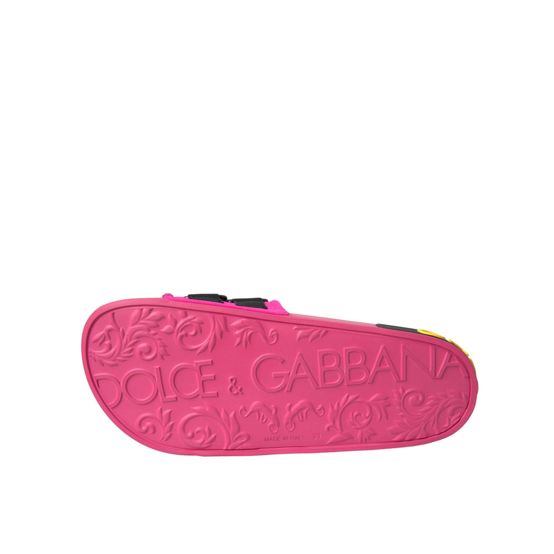 Dolce & Gabbana Pink Black Logo Beachwear Flats Sandals Shoes