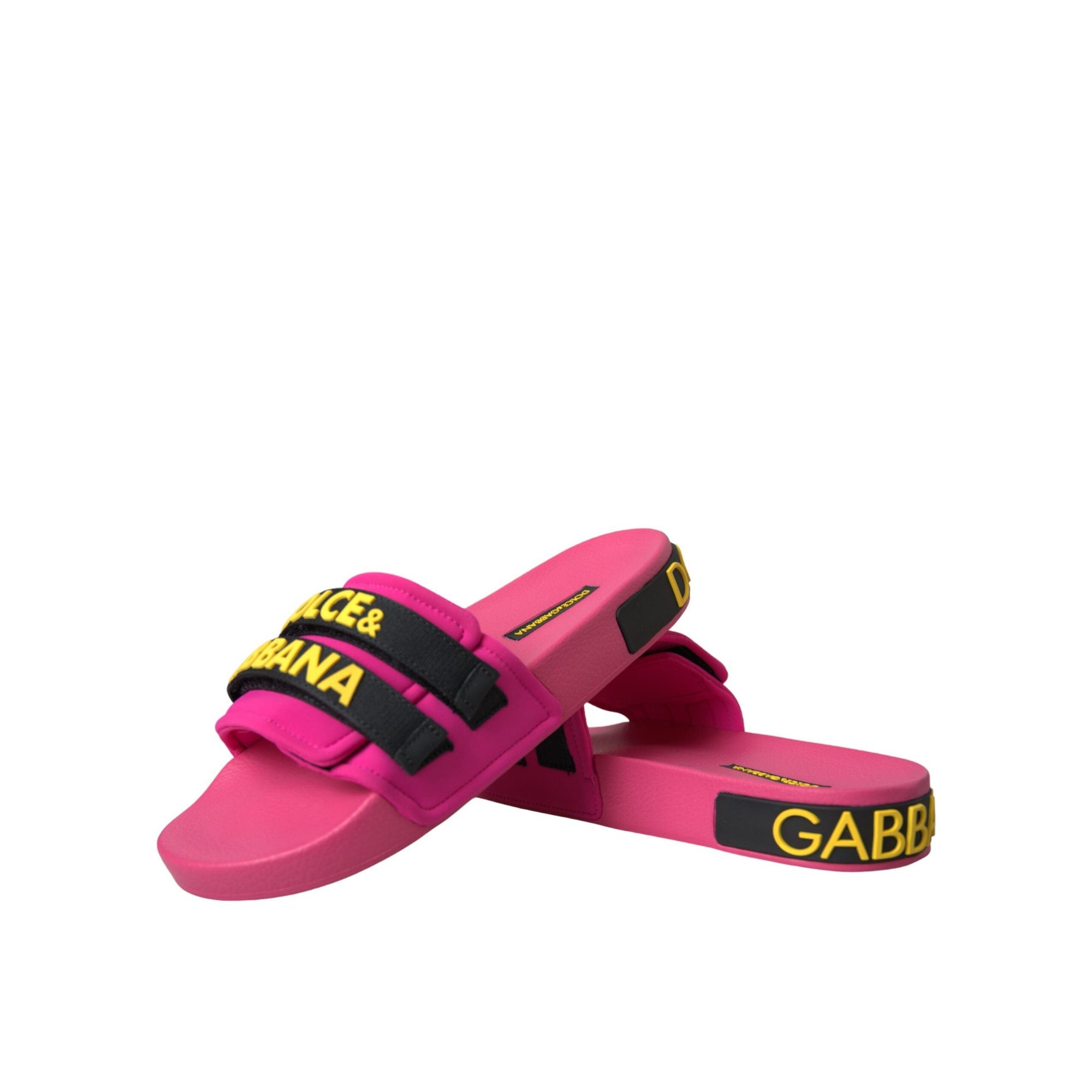 Dolce &amp; Gabbana Pink Black Logo Beachwear Flats Sandals Shoes