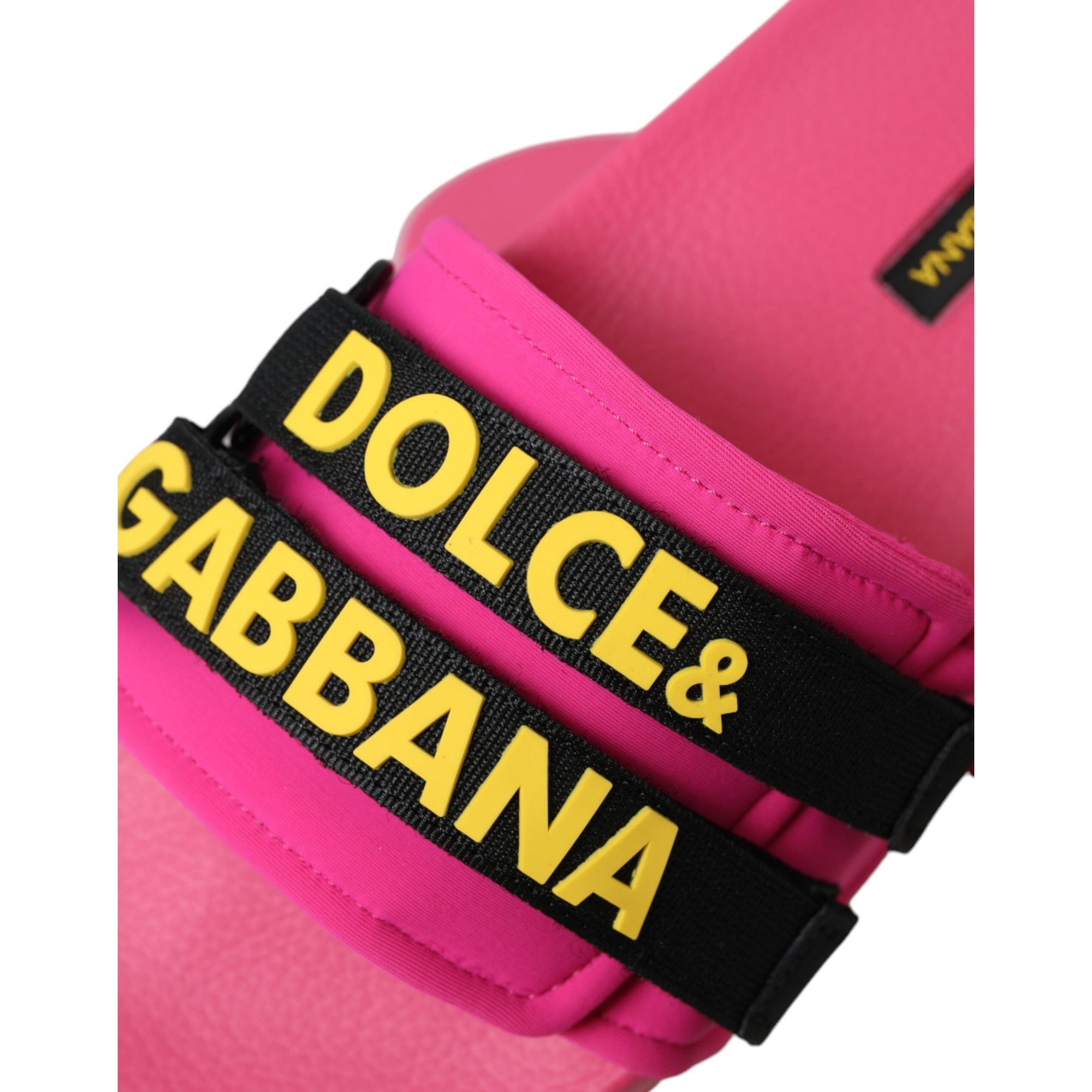 Dolce &amp; Gabbana Pink Black Logo Beachwear Flats Sandals Shoes