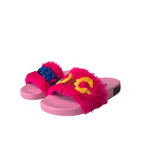 Dolce & Gabbana Multicolor Embroidered Fur Slides Sandals Shoes