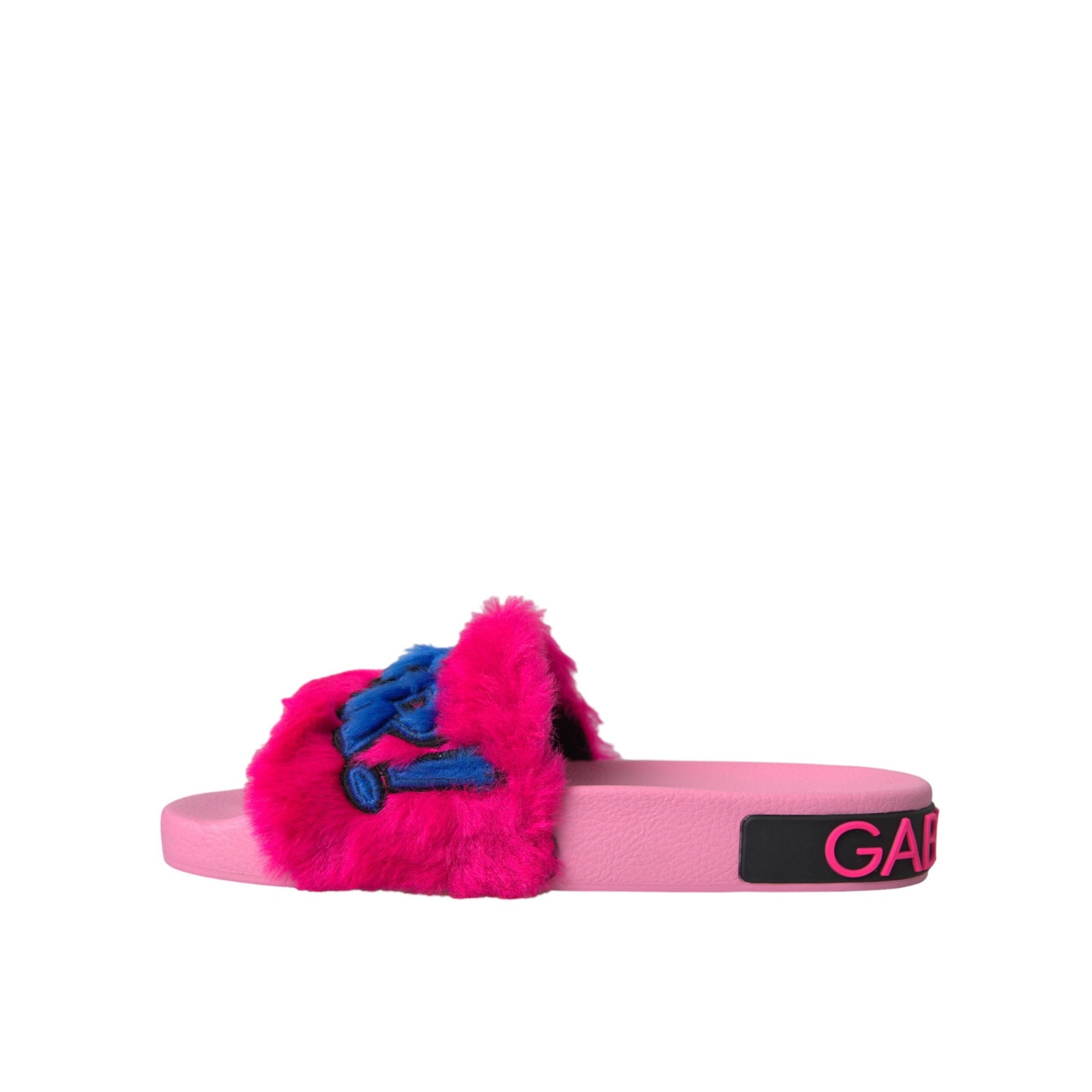Dolce &amp; Gabbana Multicolor Embroidered Fur Slides Sandals Shoes