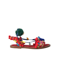 Dolce & Gabbana Multicolor Pom Pom Fur Wrap Sandals Shoes