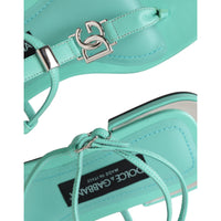 Dolce & Gabbana Aqua Green Leather Ankle Strap Flats Sandals Shoes