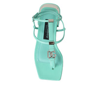 Dolce & Gabbana Aqua Green Leather Ankle Strap Flats Sandals Shoes