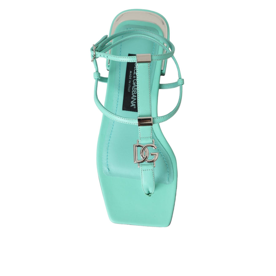 Dolce & Gabbana Aqua Green Leather Ankle Strap Flats Sandals Shoes