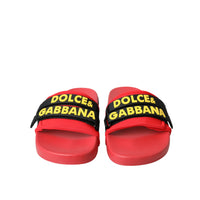 Dolce & Gabbana Red Black Logo Beachwear Flats Sandals Shoes