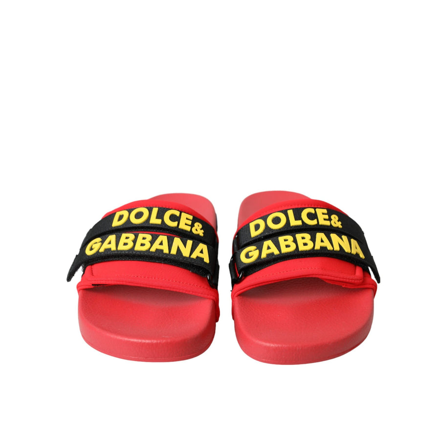 Dolce & Gabbana Red Black Logo Beachwear Flats Sandals Shoes