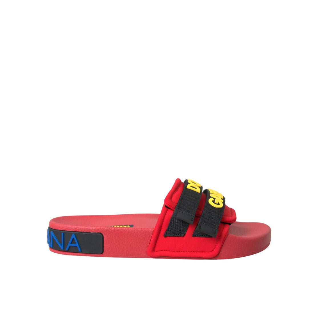 Dolce & Gabbana Red Black Logo Beachwear Flats Sandals Shoes