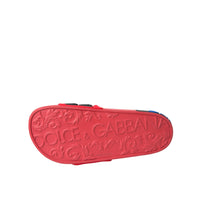 Dolce & Gabbana Red Black Logo Beachwear Flats Sandals Shoes