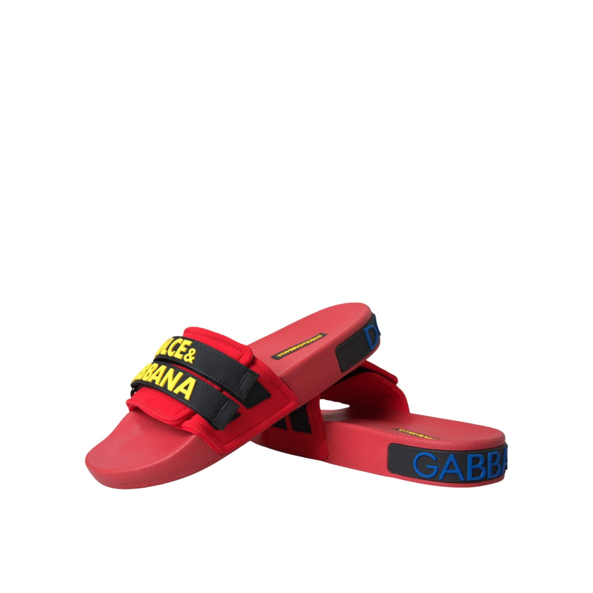 Dolce &amp; Gabbana Red Black Logo Beachwear Flats Sandals Shoes