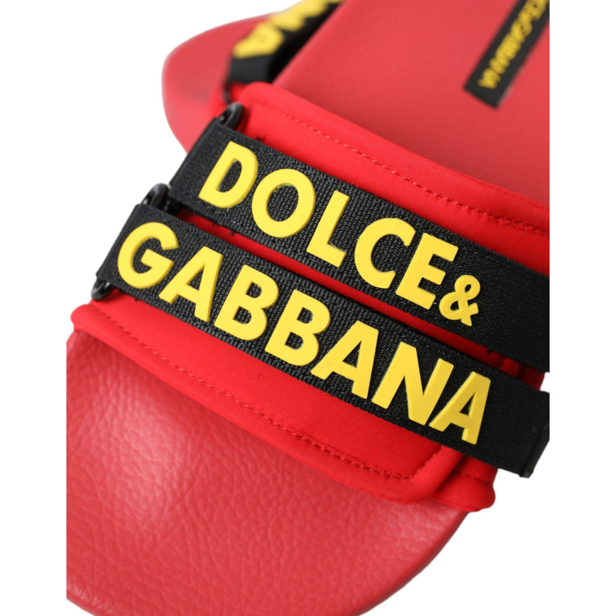 Dolce & Gabbana Red Black Logo Beachwear Flats Sandals Shoes