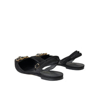 Dolce & Gabbana Black Leather Crystal Slingback Sandals Shoes