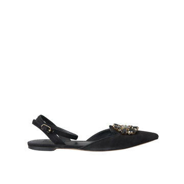 Dolce & Gabbana Black Leather Crystal Slingback Sandals Shoes