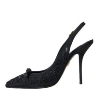 Dolce & Gabbana Black Tulle Ricamo Heels Slingbacks Shoes