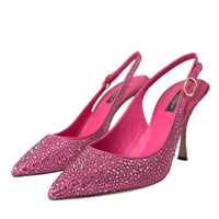 Dolce & Gabbana Pink Strass Crystal Heels Slingbacks Shoes