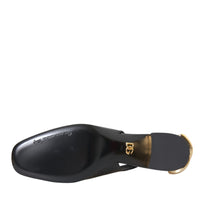 Dolce & Gabbana Black Gold Leather Embellished Slingbacks Shoes