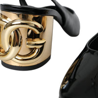 Dolce & Gabbana Black Gold Leather Embellished Slingbacks Shoes