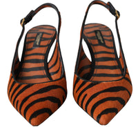 Dolce & Gabbana Black Orange Zebra Leather Slingbacks Shoes