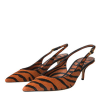 Dolce & Gabbana Black Orange Zebra Leather Slingbacks Shoes