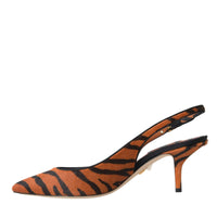 Dolce & Gabbana Black Orange Zebra Leather Slingbacks Shoes