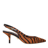 Dolce & Gabbana Black Orange Zebra Leather Slingbacks Shoes