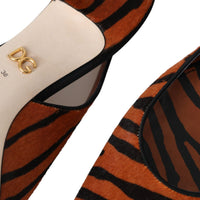 Dolce & Gabbana Black Orange Zebra Leather Slingbacks Shoes