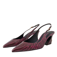 Dolce & Gabbana Maroon Zebra Leather Heels Slingbacks Shoes