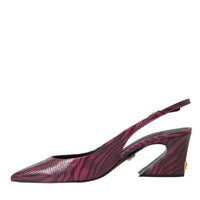 Dolce & Gabbana Maroon Zebra Leather Heels Slingbacks Shoes