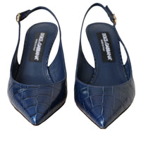 Dolce & Gabbana Dark Blue Croc Leather Slingbacks Shoes