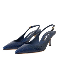 Dolce & Gabbana Dark Blue Croc Leather Slingbacks Shoes