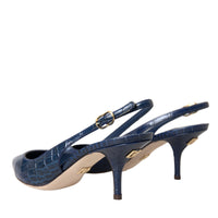 Dolce & Gabbana Dark Blue Croc Leather Slingbacks Shoes