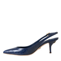 Dolce & Gabbana Dark Blue Croc Leather Slingbacks Shoes