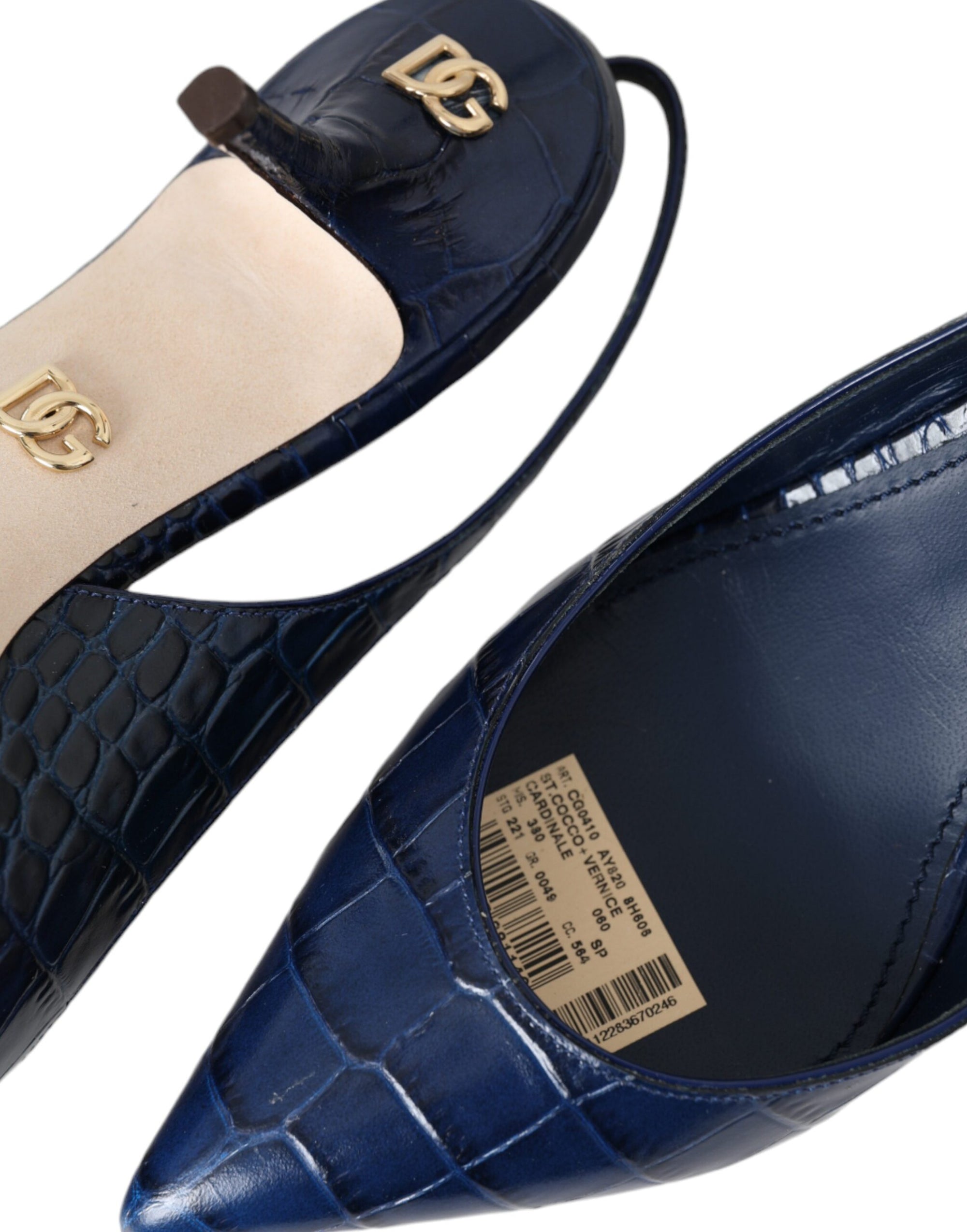 Dolce &amp; Gabbana Dark Blue Croc Leather Slingbacks Shoes