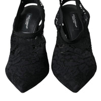 Dolce & Gabbana Black Lace Stretch Heels Slingbacks Shoes