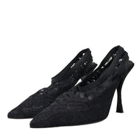 Dolce & Gabbana Black Lace Stretch Heels Slingbacks Shoes