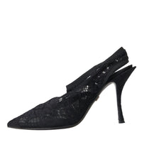 Dolce & Gabbana Black Lace Stretch Heels Slingbacks Shoes