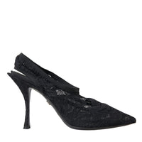 Dolce & Gabbana Black Lace Stretch Heels Slingbacks Shoes