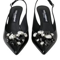 Dolce & Gabbana Black Patent Leather Crystal Slingback Shoes